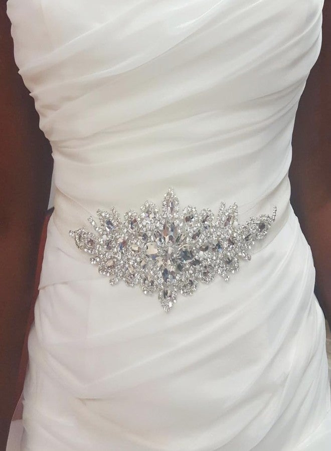 Pardecor Crystal Belt Wedding Rhinestone Applique Glitter Dress Belts Beaded Bridal Sash Wedding Belt Bridal Belt(Silver, 1) - Image 2